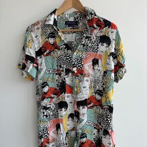 Zara Men's Graphic Button Down Short Sleeve Shirt - Size M